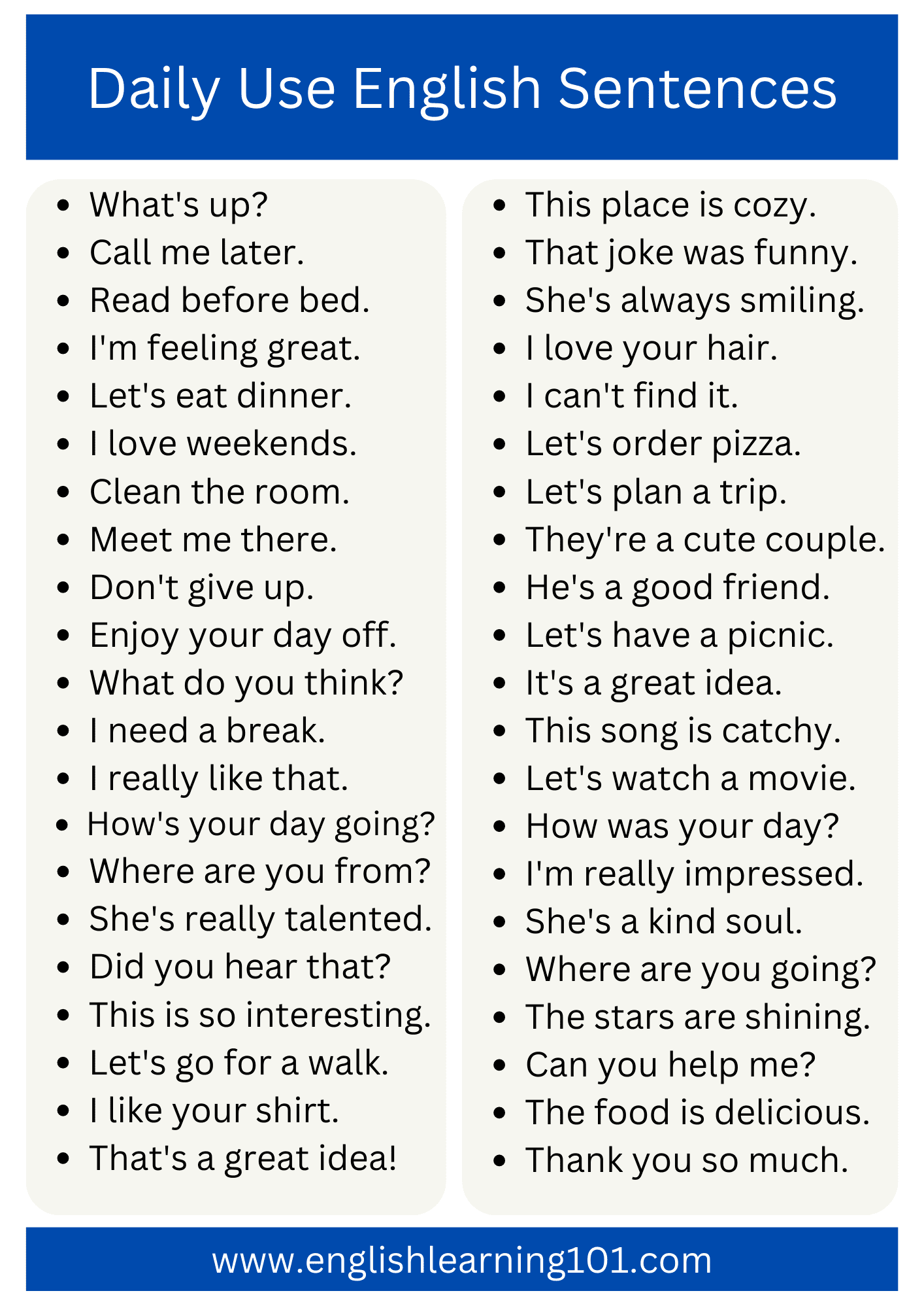 Daily use English sentences